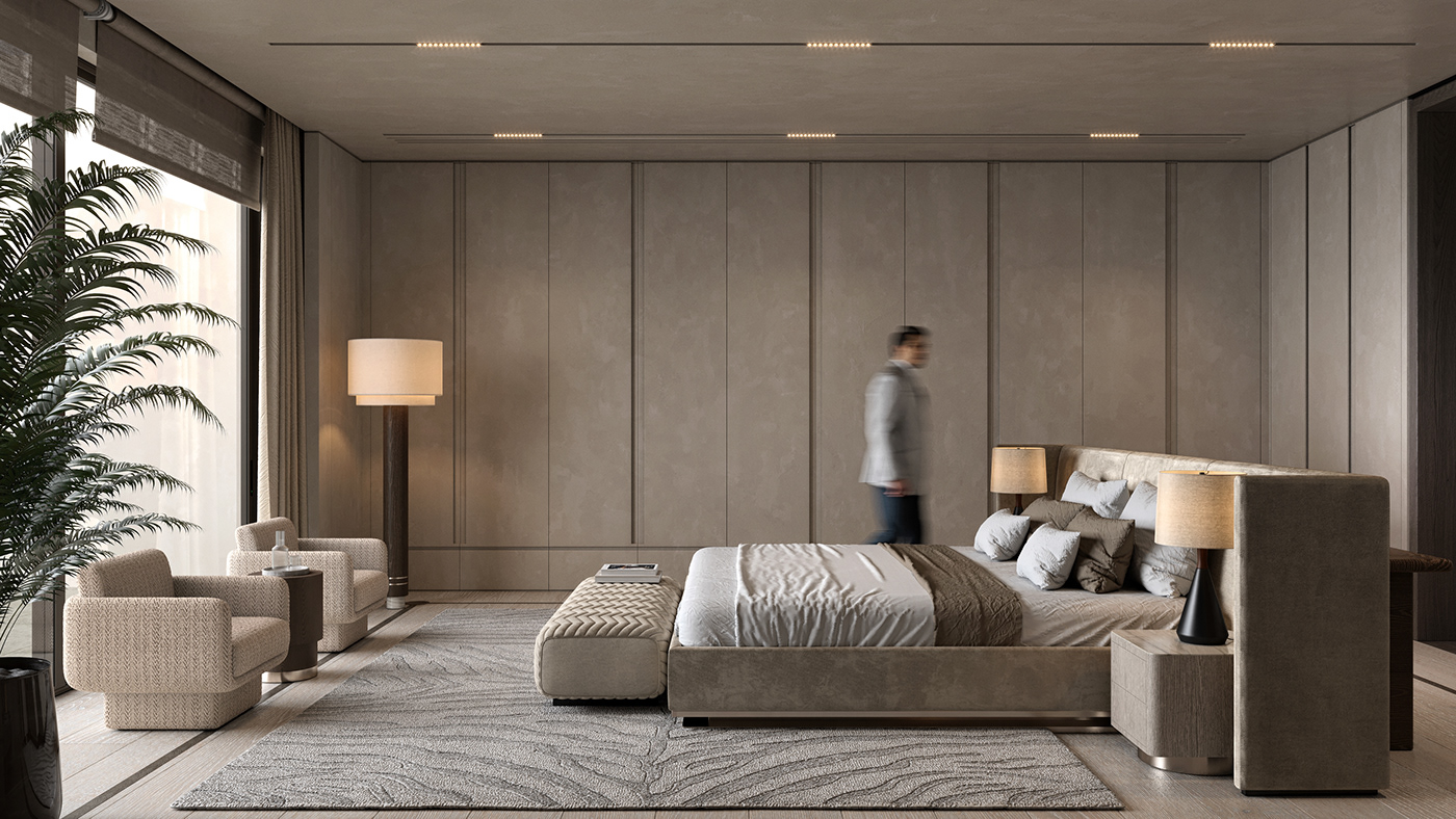 bedroom design 3dsmax visualization Render Interior contemporary architecture 3D