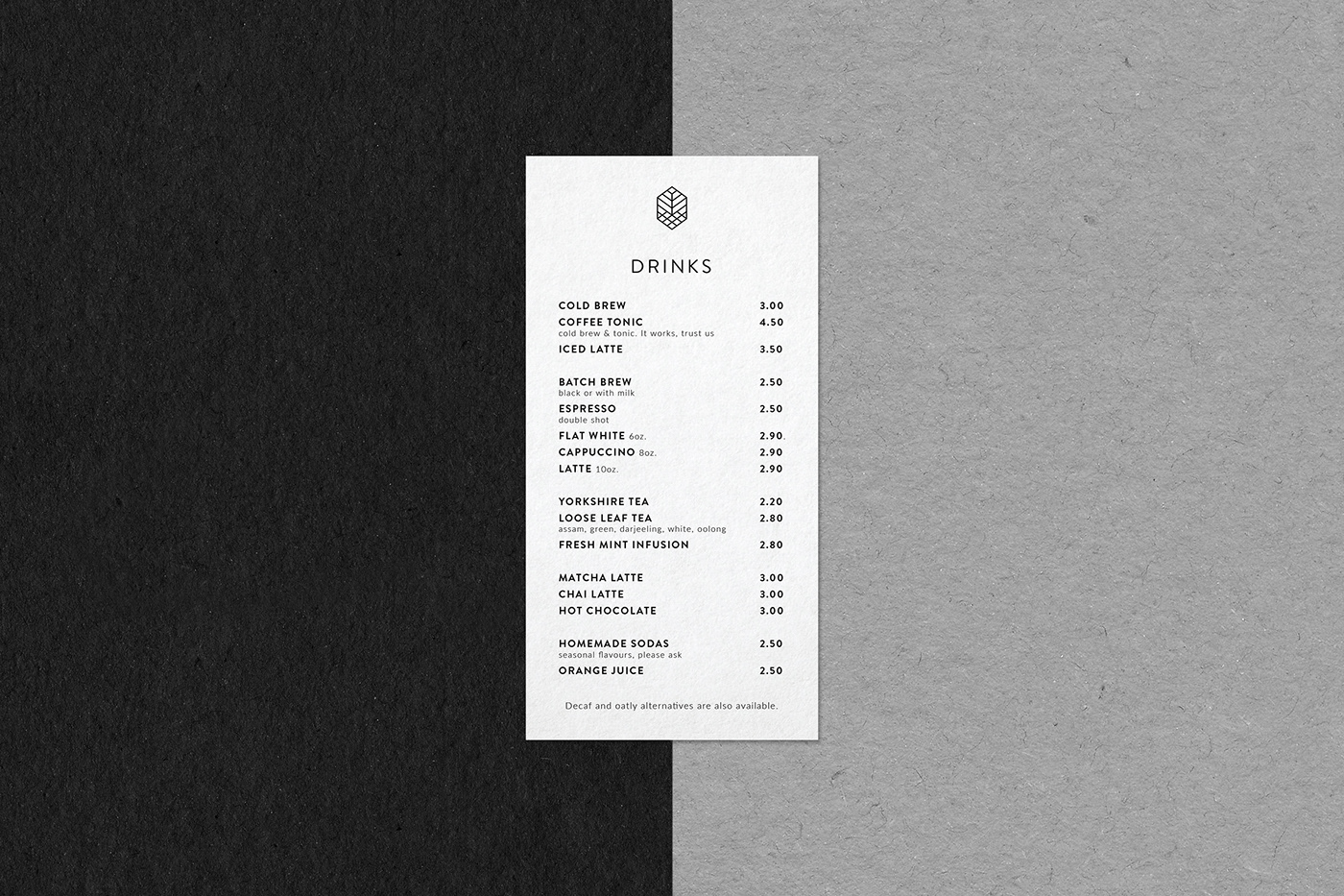 Coffee black White acrylic branding  identity Geometrical logo print menu