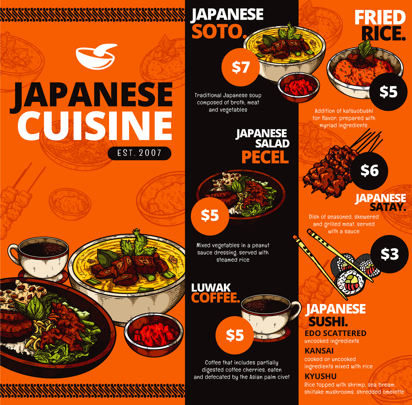japanese menu restaurant Sushi Unique