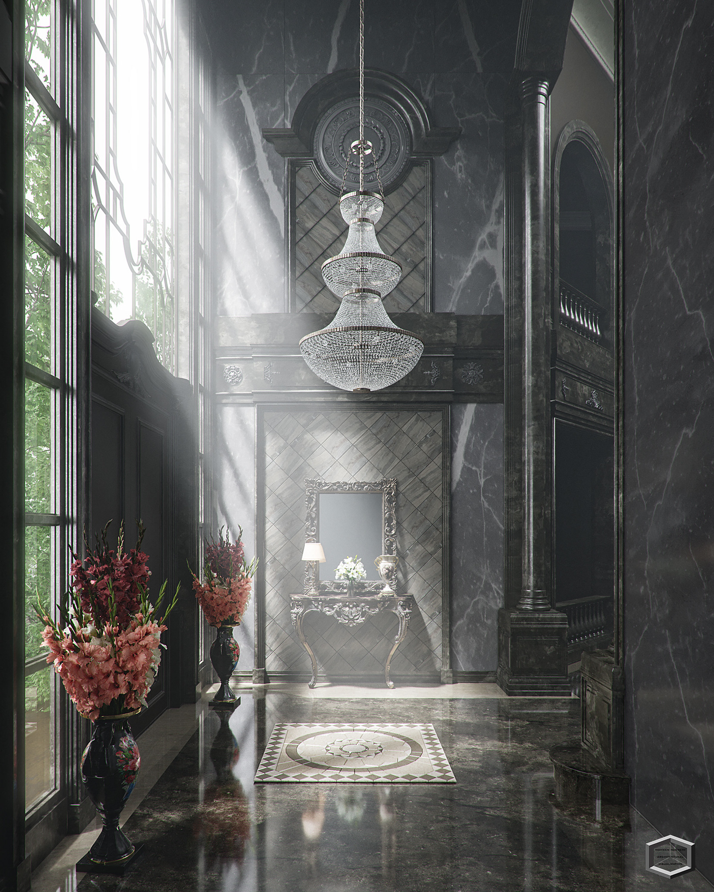 Interior design Classic lighting luxury Travertine rendering mohsenhashemi daylight luxe