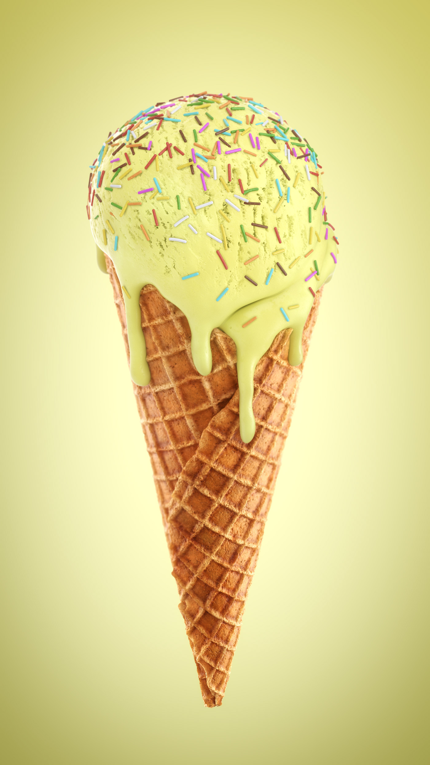3D bake CGI cone cream green ice sprinkles stars waffle