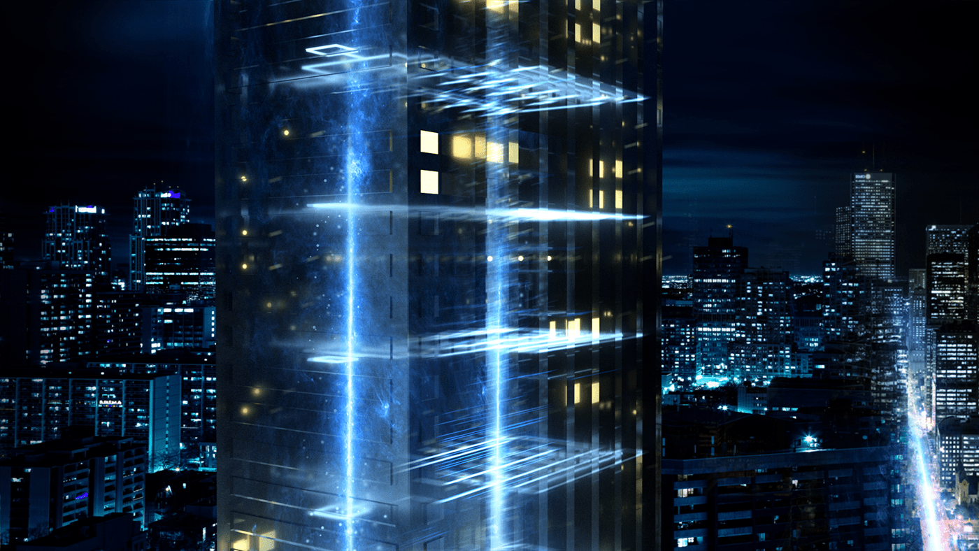 3D city Dynamic energy glass glow motion design speed Style Frames