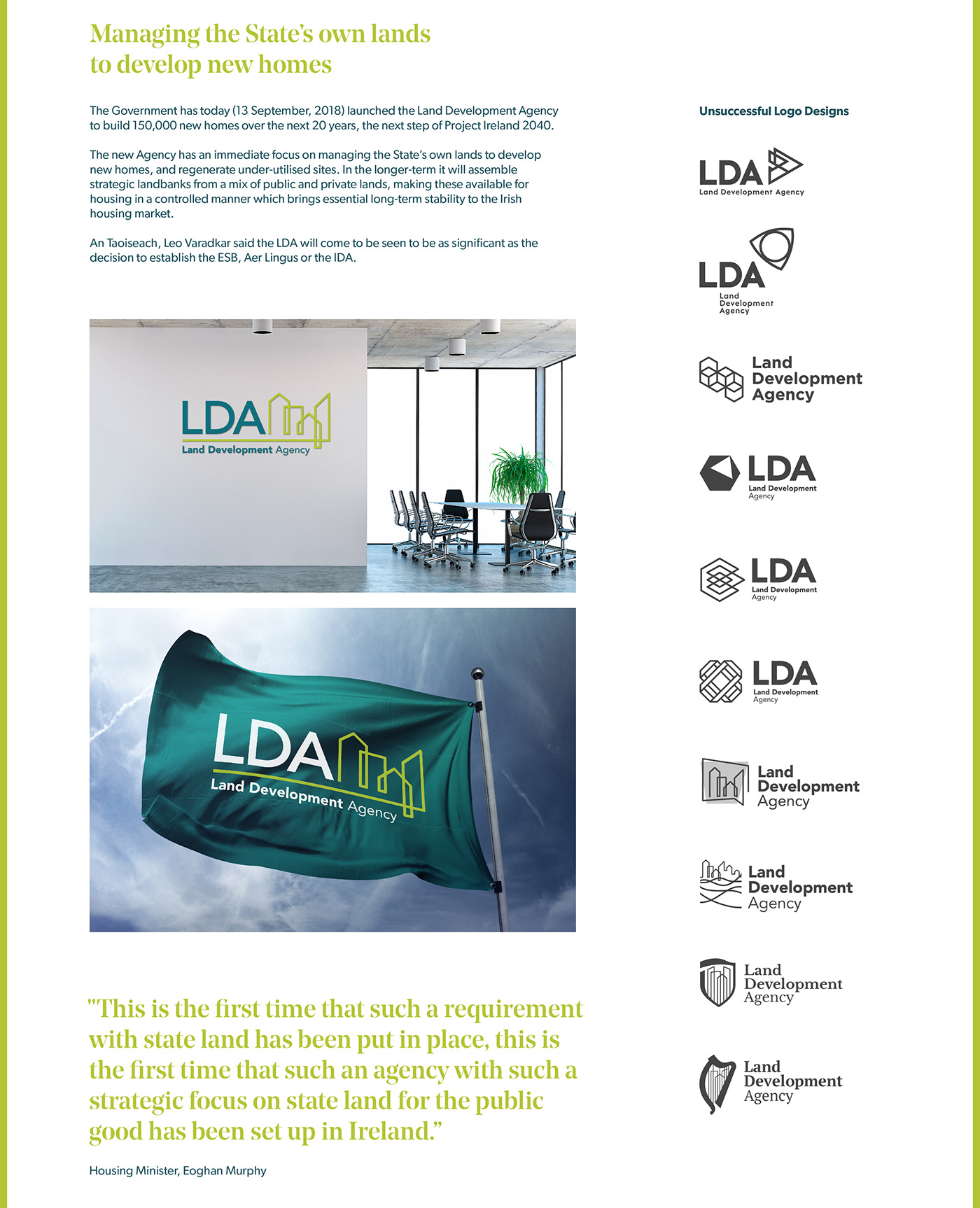 LDA Ireland logo identity Government land development agency