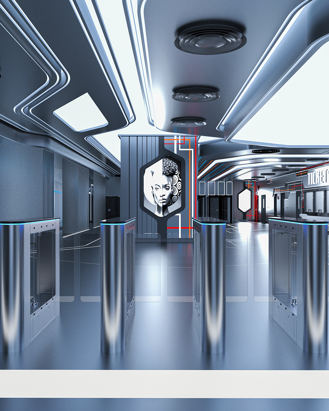 monorail metro subway underground interior design  future futuristic Scifi Cyberpunk Travel