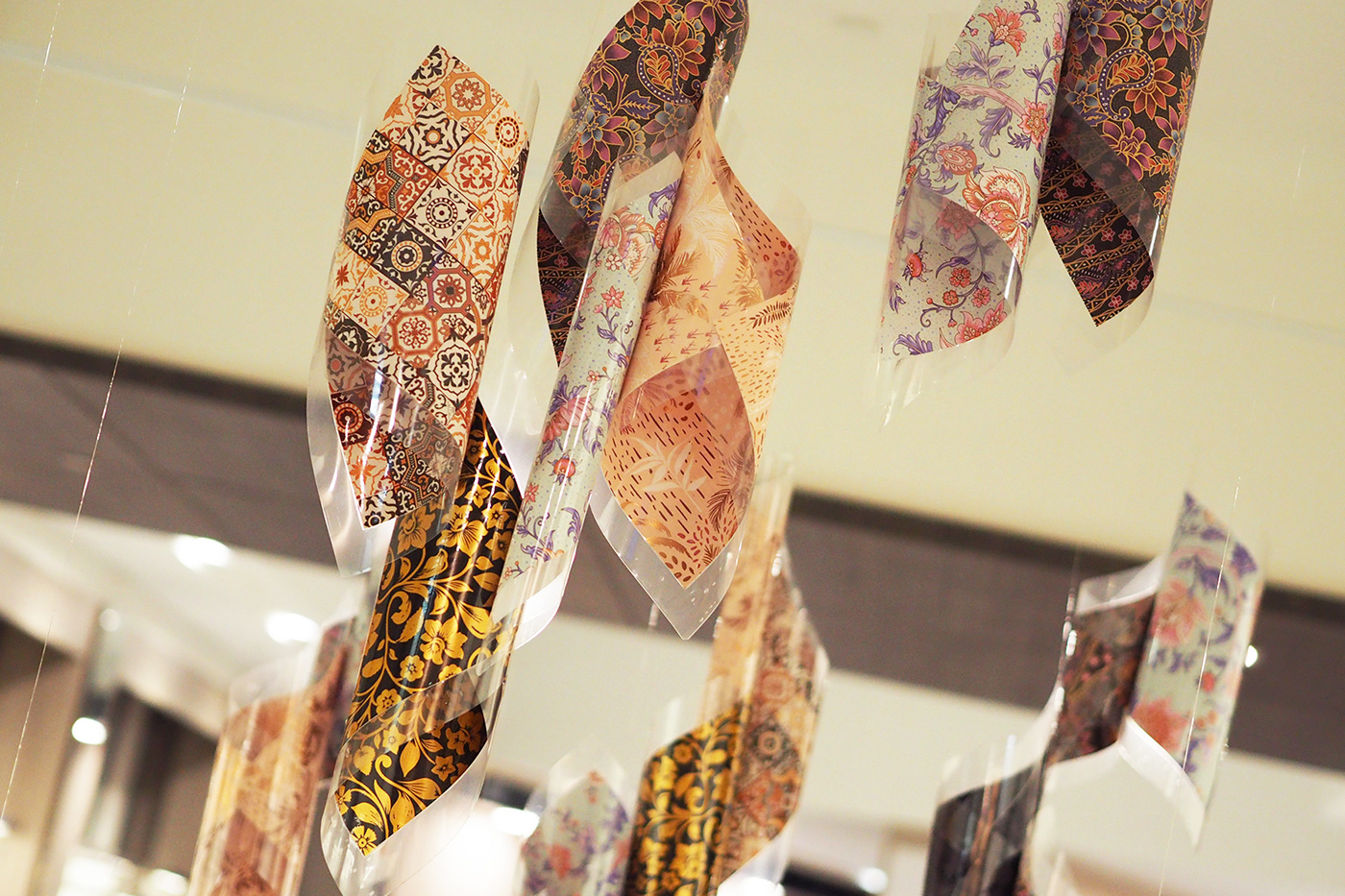 art decor malaysia batik Display shoppingmall design idea hanging handmade