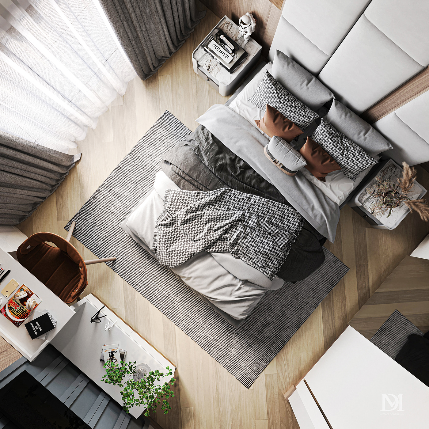 3D 3ds max bedroom corona design furniture interior design  modern Render visualization