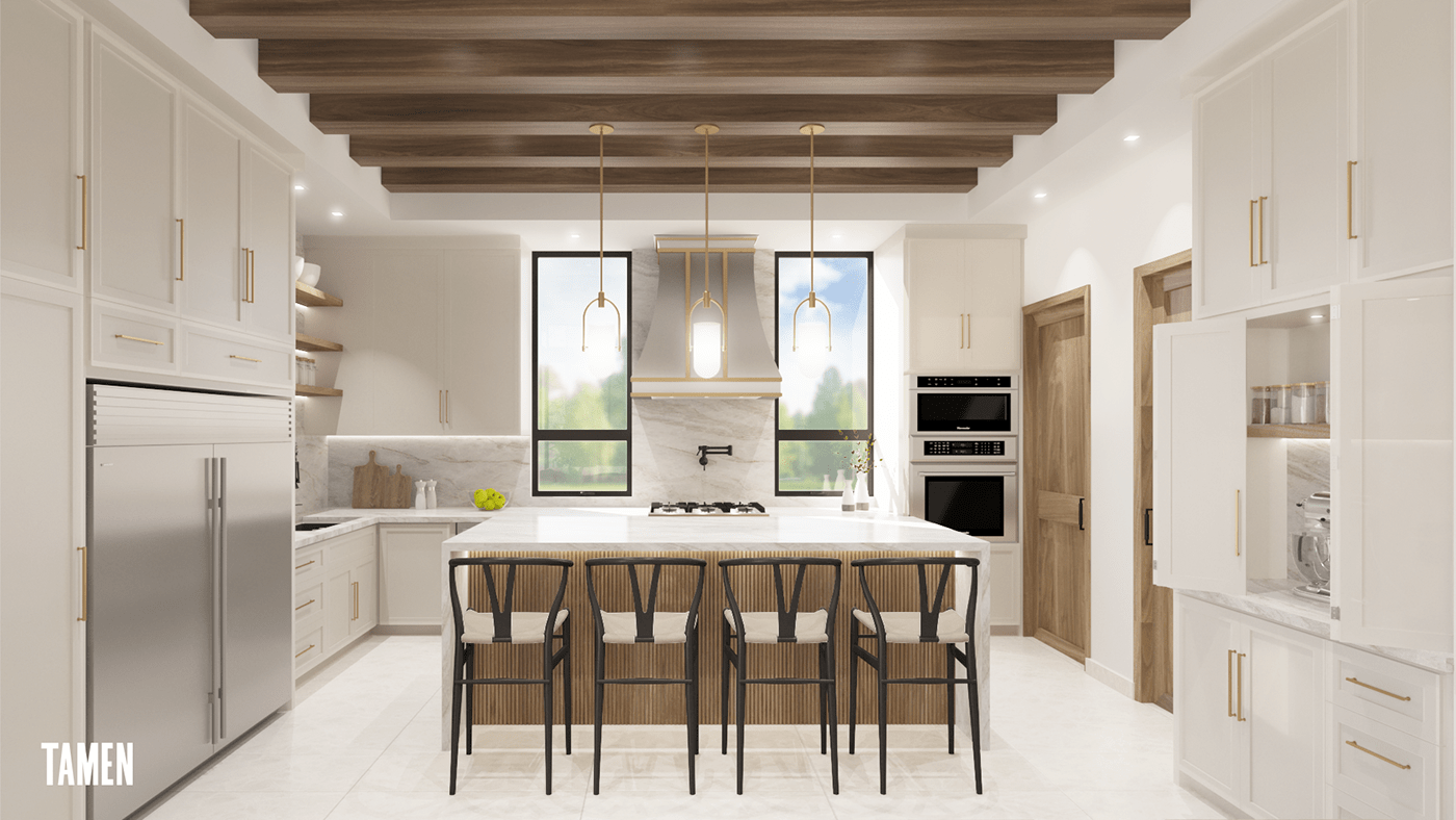 architecture interior design  kitchen living room modern powder room Render visualization
