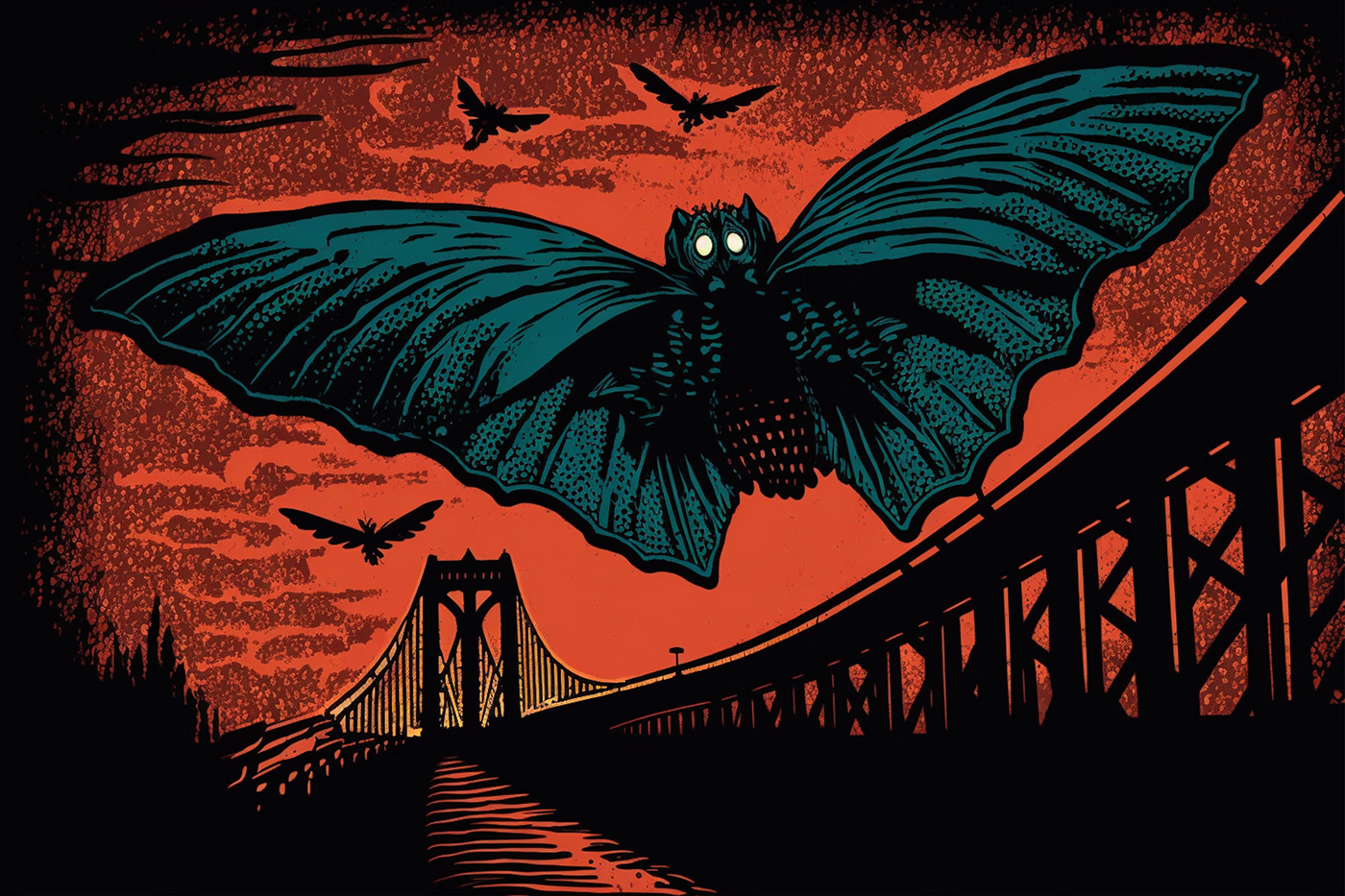 bridge creature creepy cryptid mothman mythology night SKY spooky