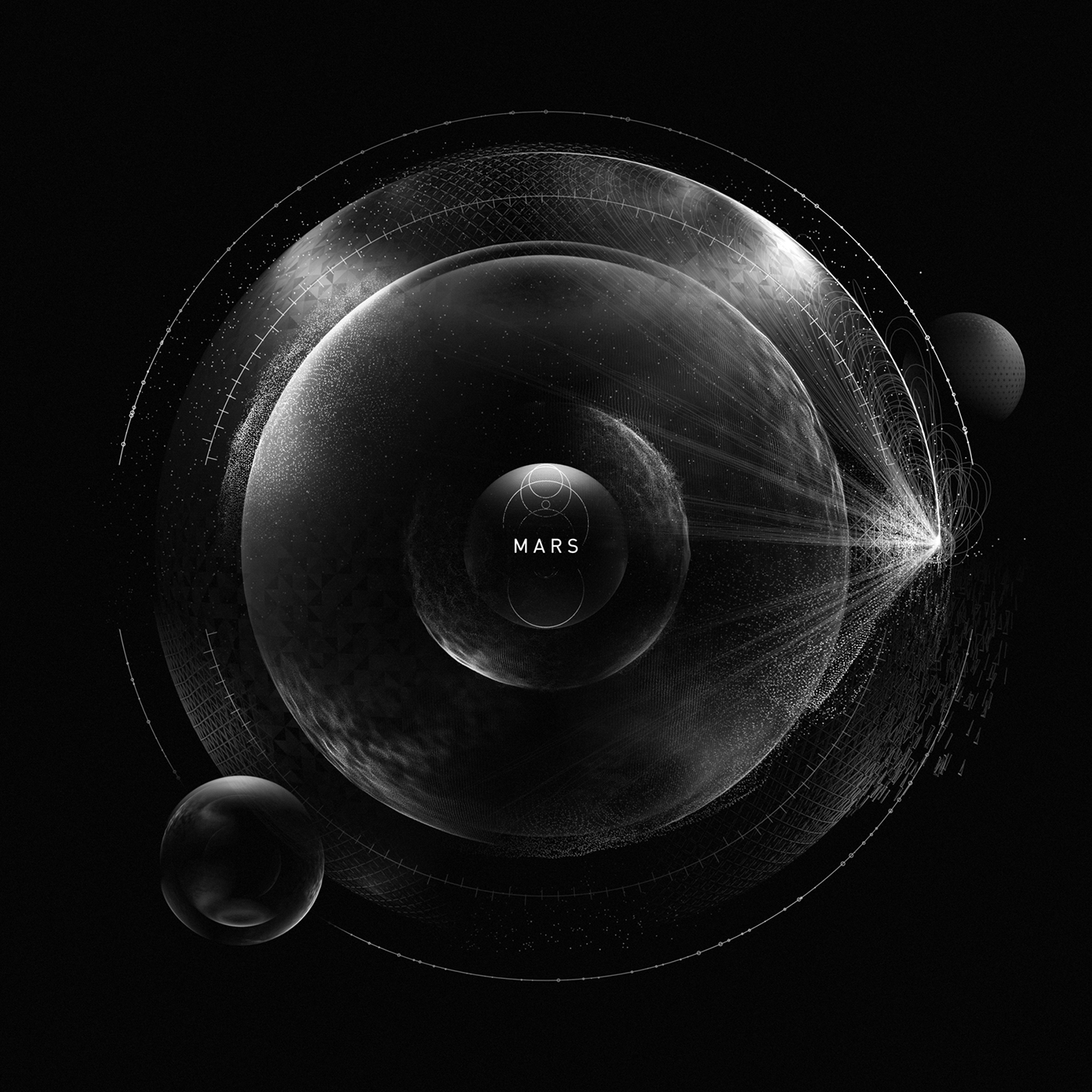 UI Planets cinema 4d abstract black and white mars universe