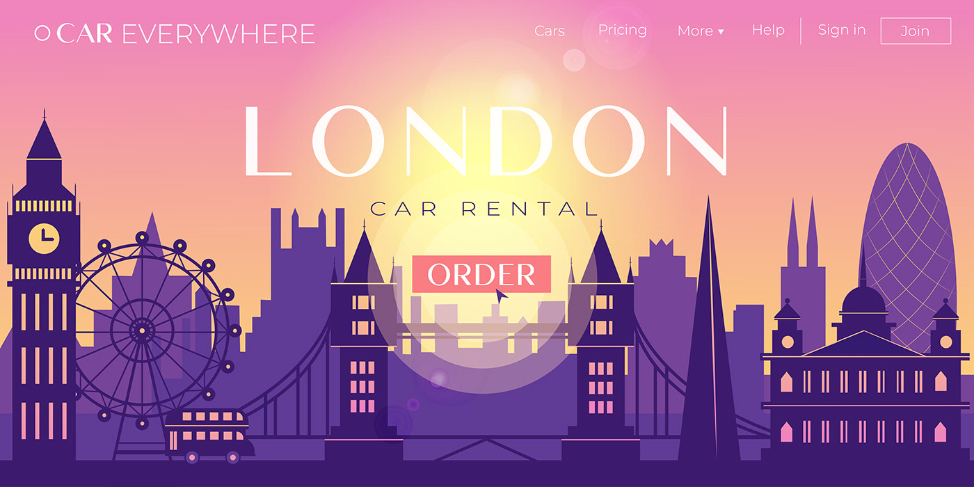 skyline city Silhouette vector digital illustration Drawing  Web Design  landing page London Urban