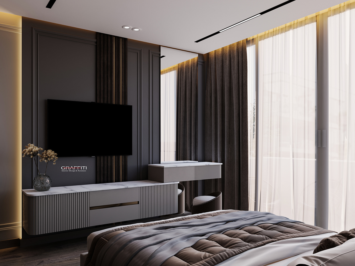 luxury modern interior design  visualization bedroom bedroom design Interior dark design hotel