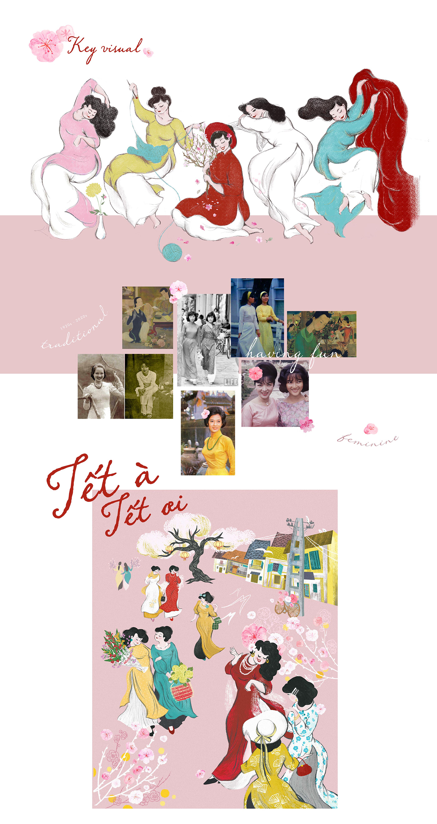 Ao dai Cherry Blossom department store happy new year spring tet traditional vietnam visual merchandise women