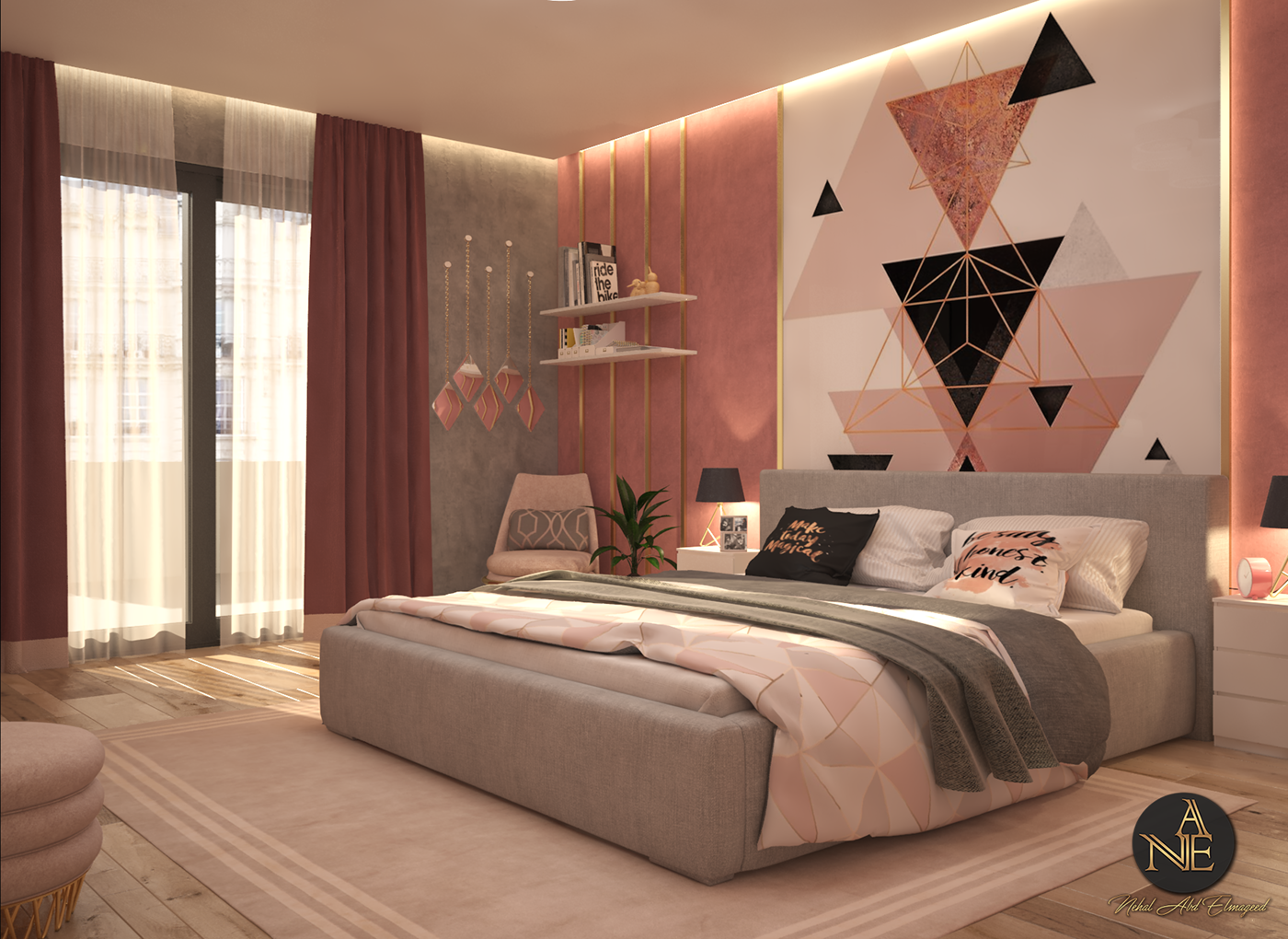 pink bedroom on Behance