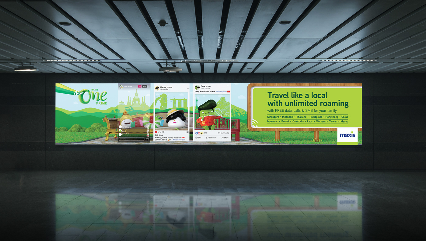 3D advertisement Advertising  billboard design maxis Render Roaming telco Travel visualization