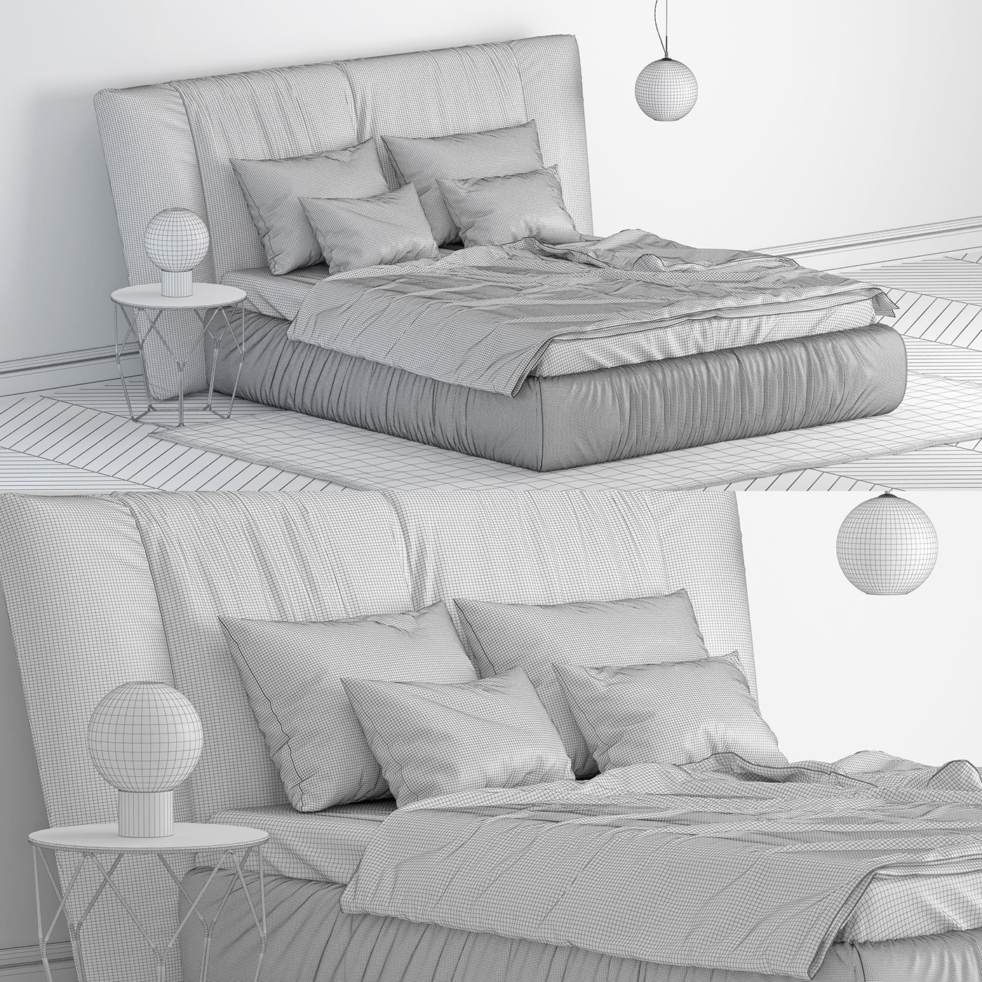 3D model coronarenderer bed bonaldo pillows carpet