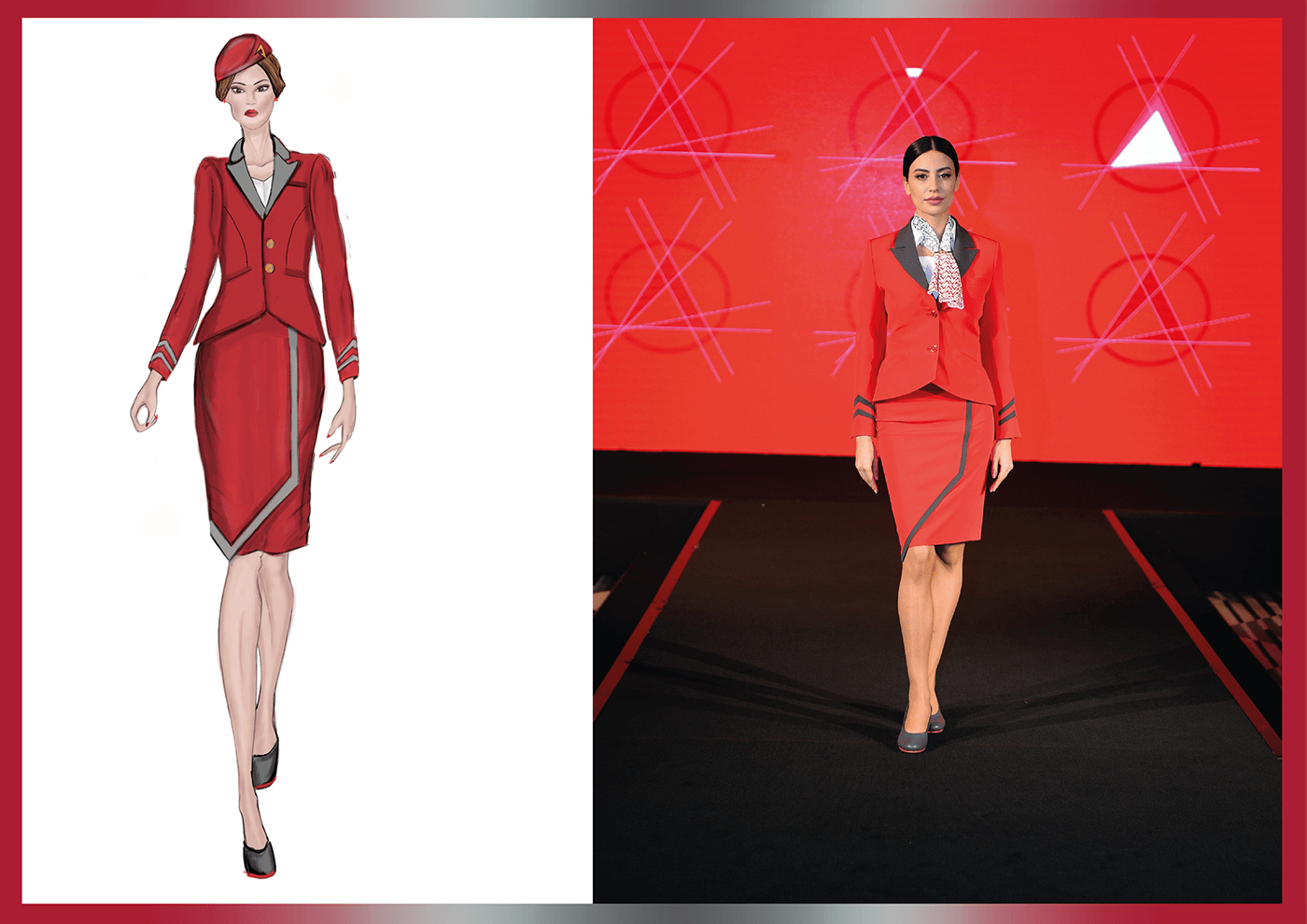 airline branding  Cabin crew Clothing design Fashion  fashionillustration ILLUSTRATION  uniform womenswear