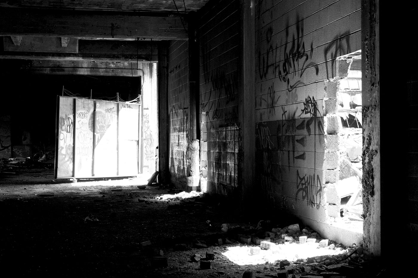 black & white abandon detroit Michigan broken trash Michigan Grand Central Station The Packard Graffiti tags light essence grit dirt hope sad building Beaten ugly texture steel wood illegal