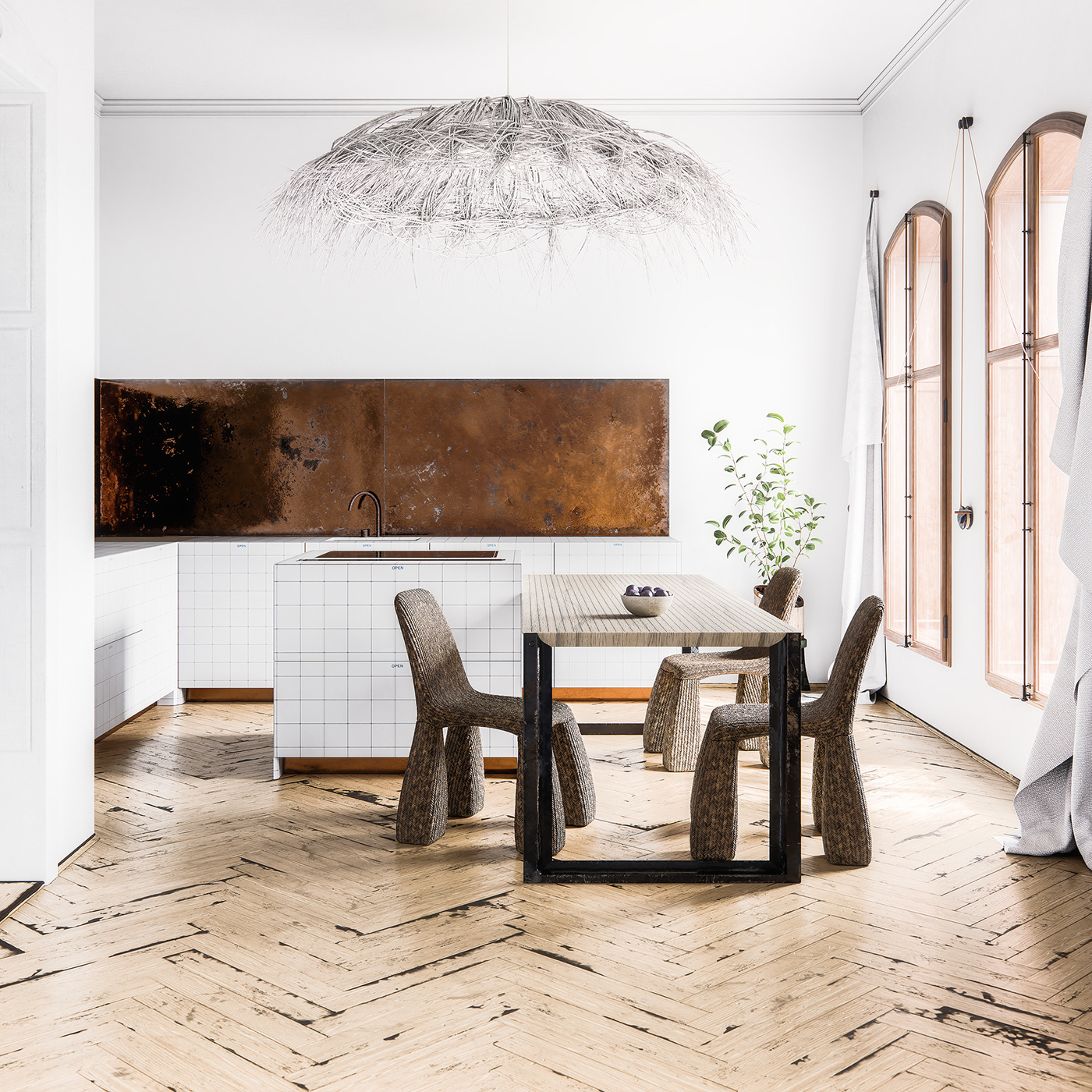 architecture archviz bright design Interior kitchen minimalist modern Render White