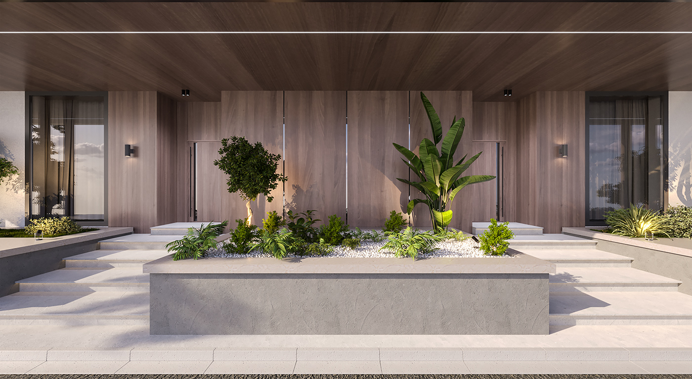 architectural design architecture visualization modern Pool exterior Render wood 3D Villa