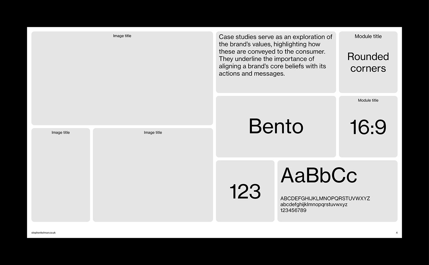 Bento Style Presentation Grid System for Adobe InDesign | Sample Layout
