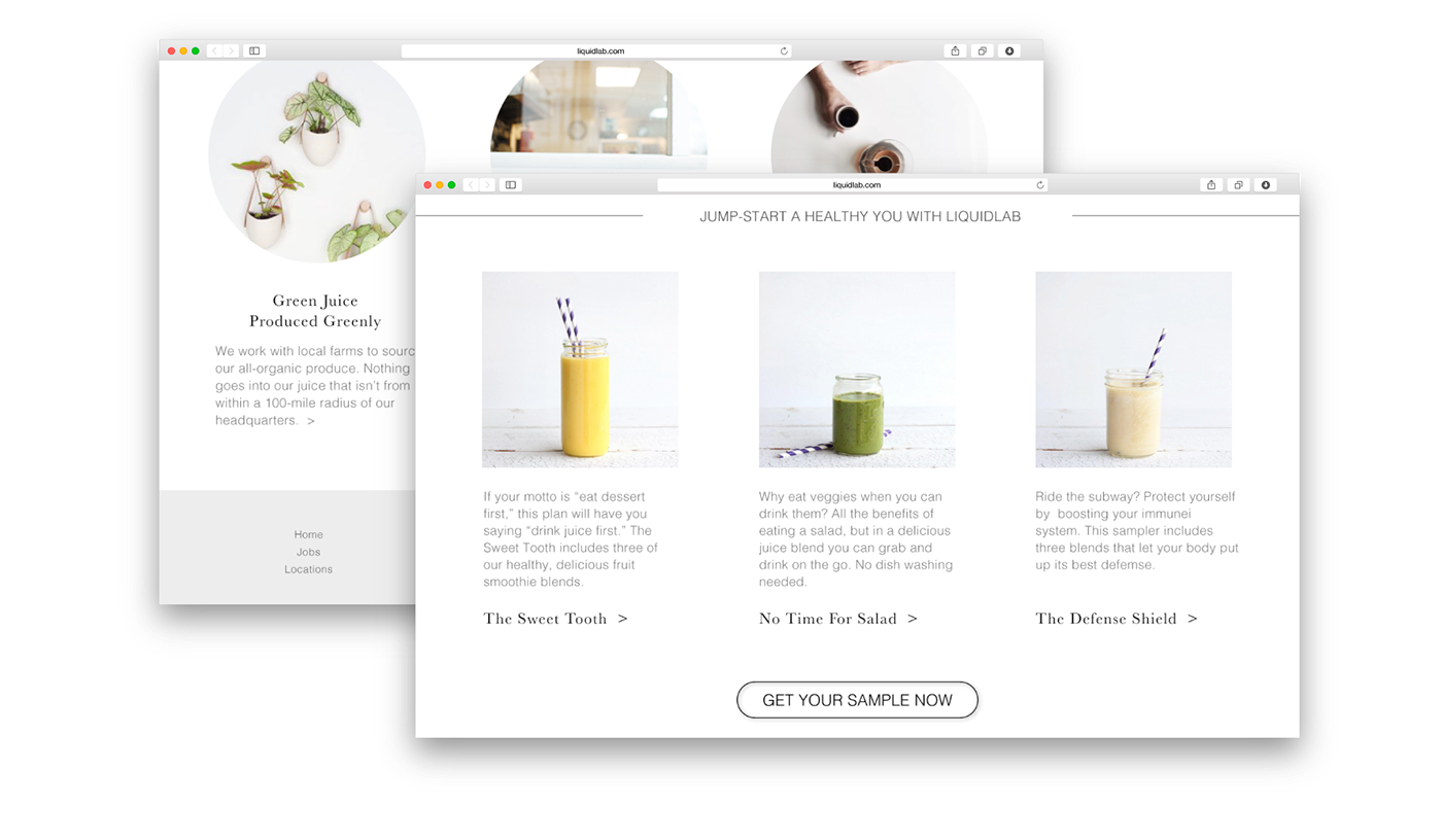 UI ux visual design juice landing page simple minimal Header footer White modern
