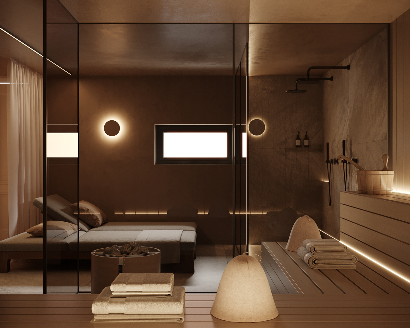 Spa home Interior Sauna visualization Render corona Minimalism modern
