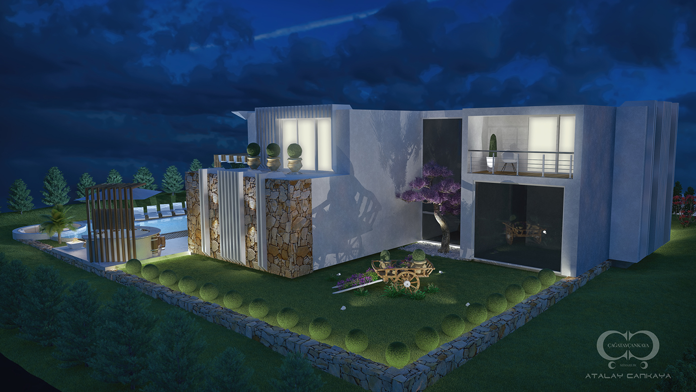 modernhouse mansion designvilla luxuryarchitecture Pool night nilüferköy 3D 3dsmax vray