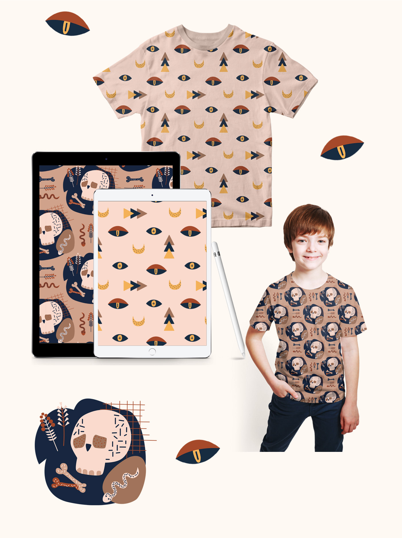 boho design digital paper fabric Halloween ILLUSTRATION  Magic   print seamless pattern textile design 