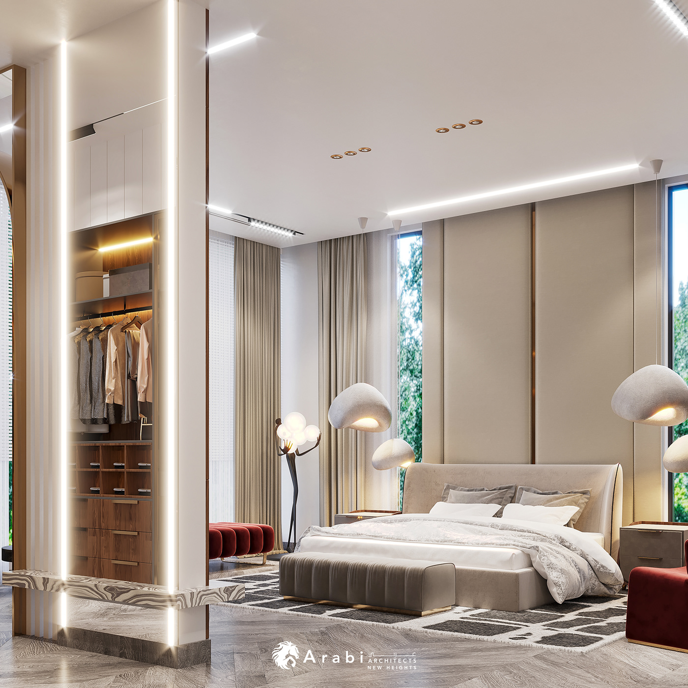 CGI contemporary corona dressing luxury master bedroom modern Render visualization