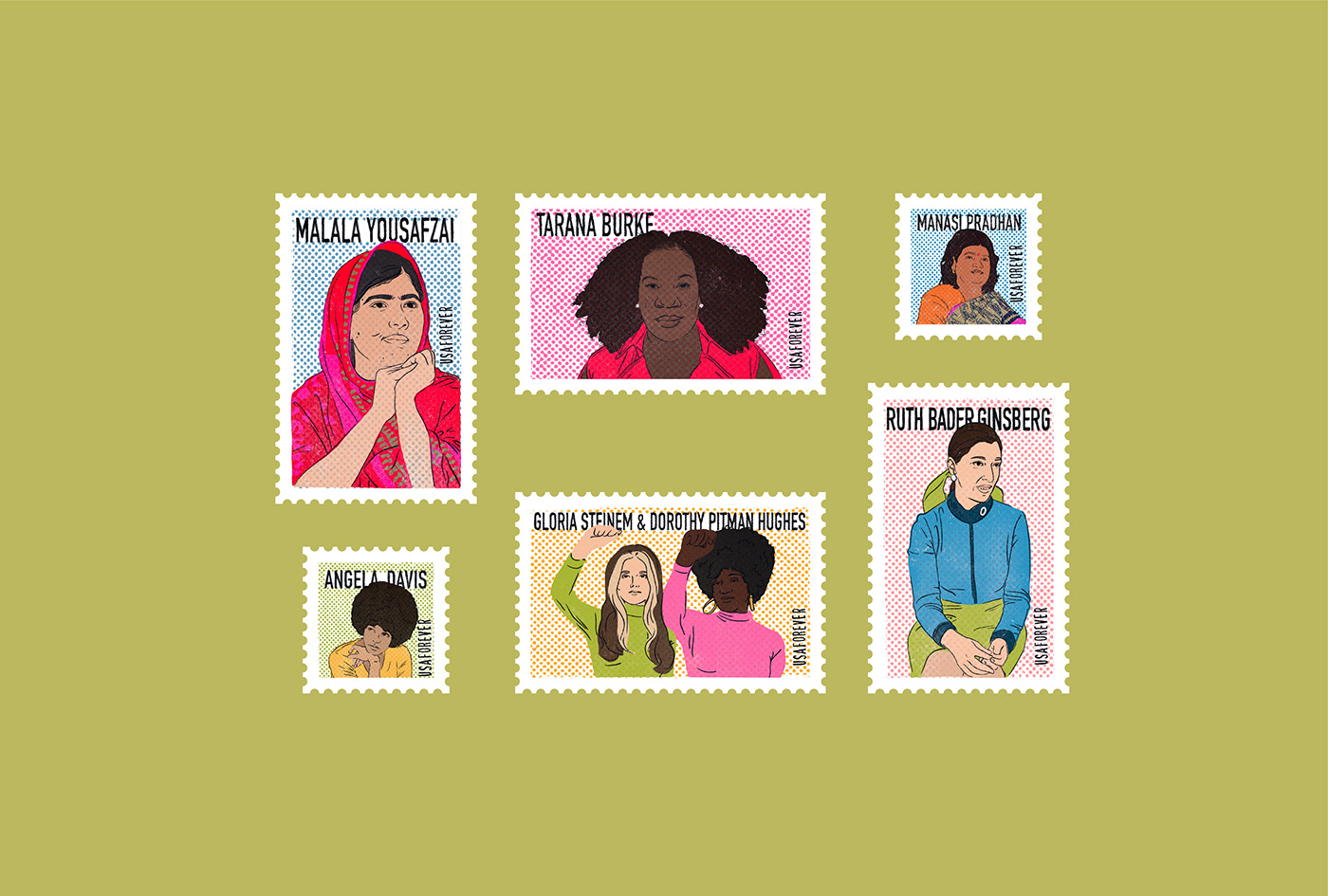 design feminism feminist feminist icon Girl Power graphic design  ILLUSTRATION  ruth bader ginsberg Stamp Design stamps