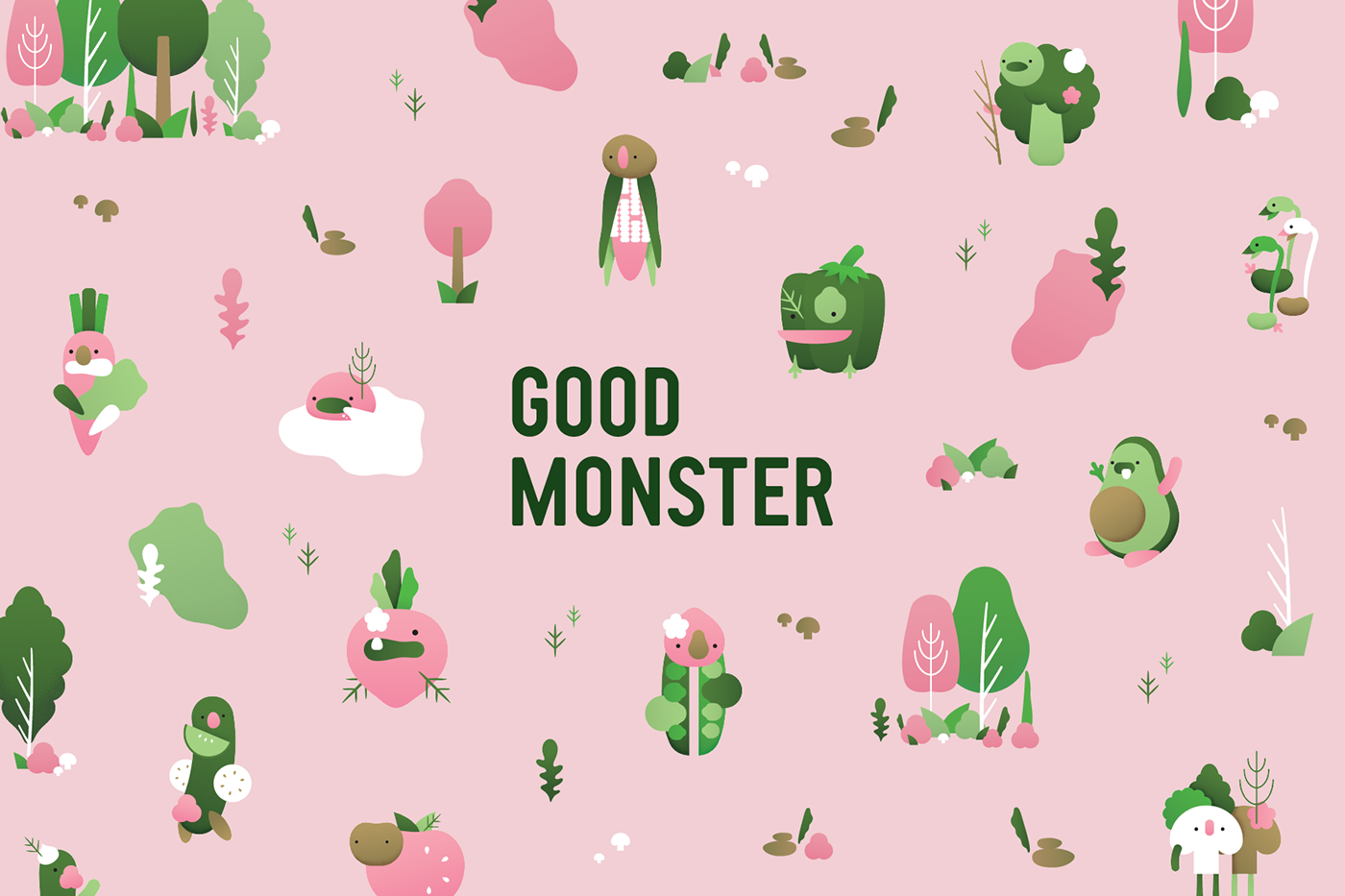 characterdesign goodmonster ILLUSTRATION  pokebowl visualidentity HealthyRiceBowl mix&match monster