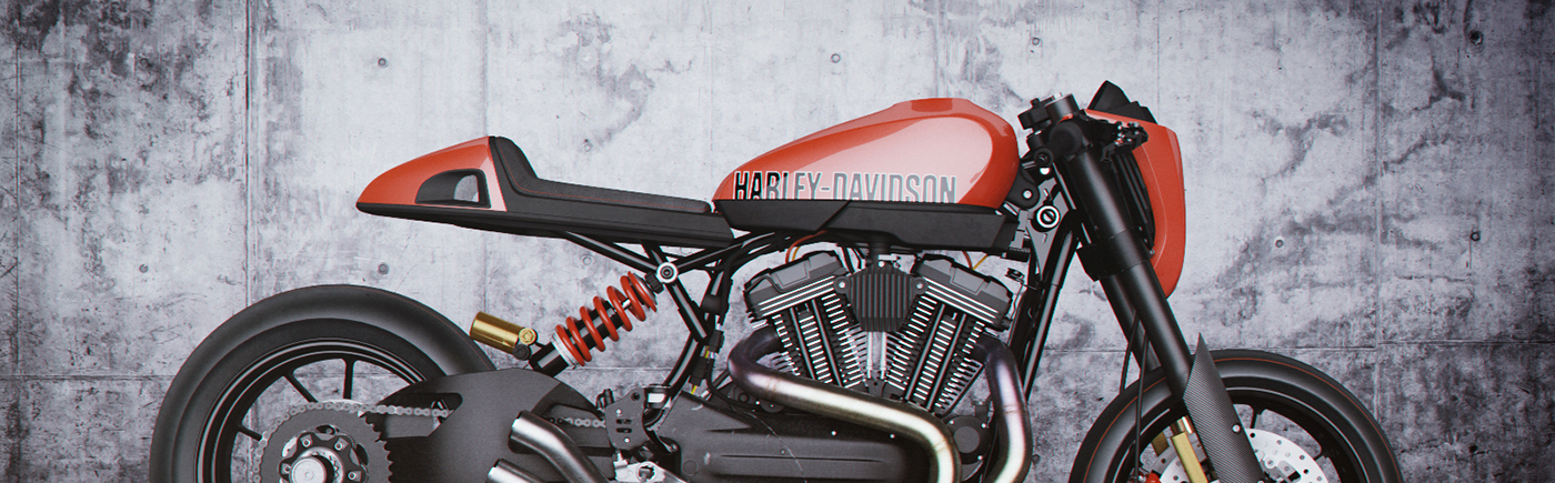 Harley Davidson XR1200 motorcycle c4d vray CG blue automotive   cafe racer