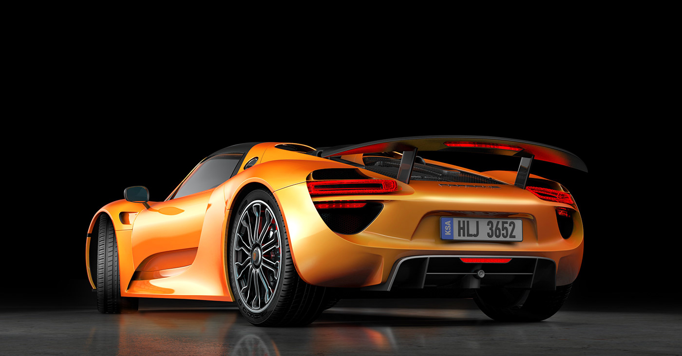 Porsche 918 Spyder - CGI images and environments cenima 4d HDR Light Studio renderer Adobe Photoshop