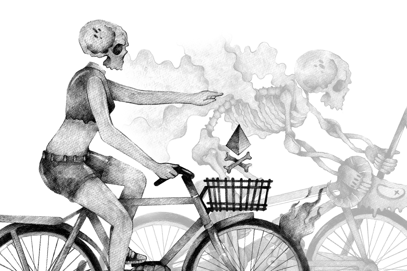 mask Bike Bicycle skull Drawing  dark Exhibition  speed black white engrave