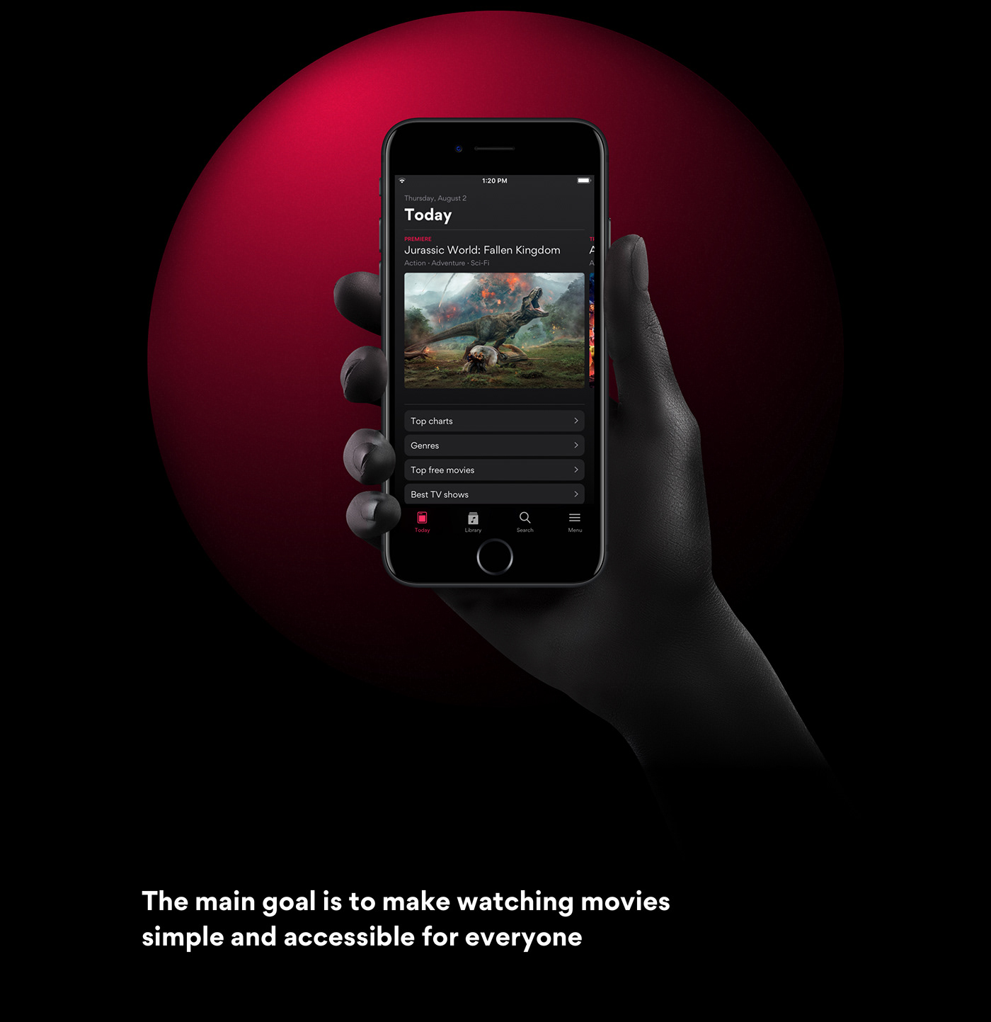 Cinema movie app iphone ios black freebie sketch motion ux