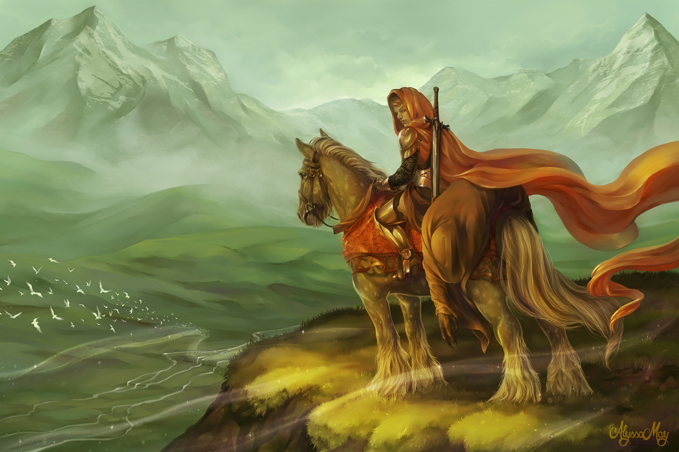 digital painting fairy tale fantasy Landscape figure cloth Time Lapse process video warrior knight