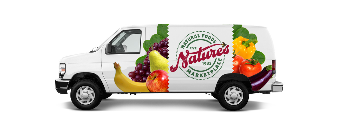 Natural Foods Supermarket Identity Design building graphics Print Stationery Signage