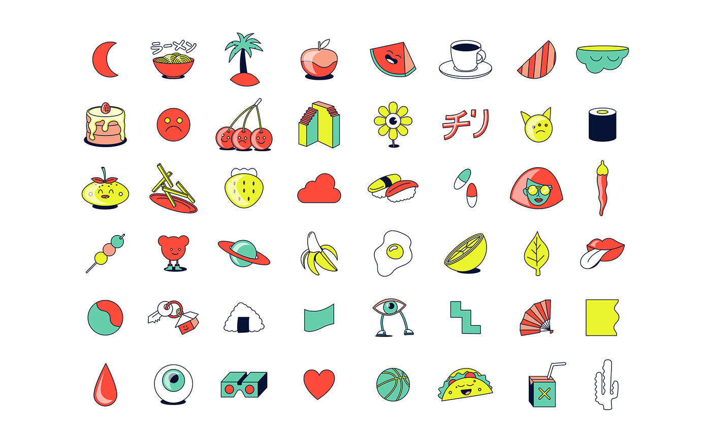 Collection comic doodle Food  Fun Icon kawaii pop vector Vectoricon