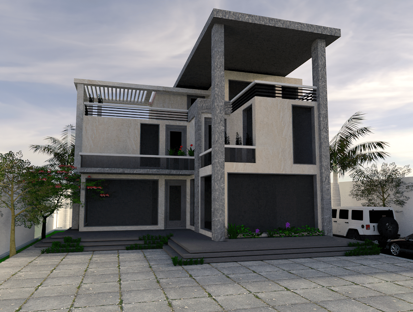 architectural design Desert House egypt cairo architecture visualization modern exterior vray