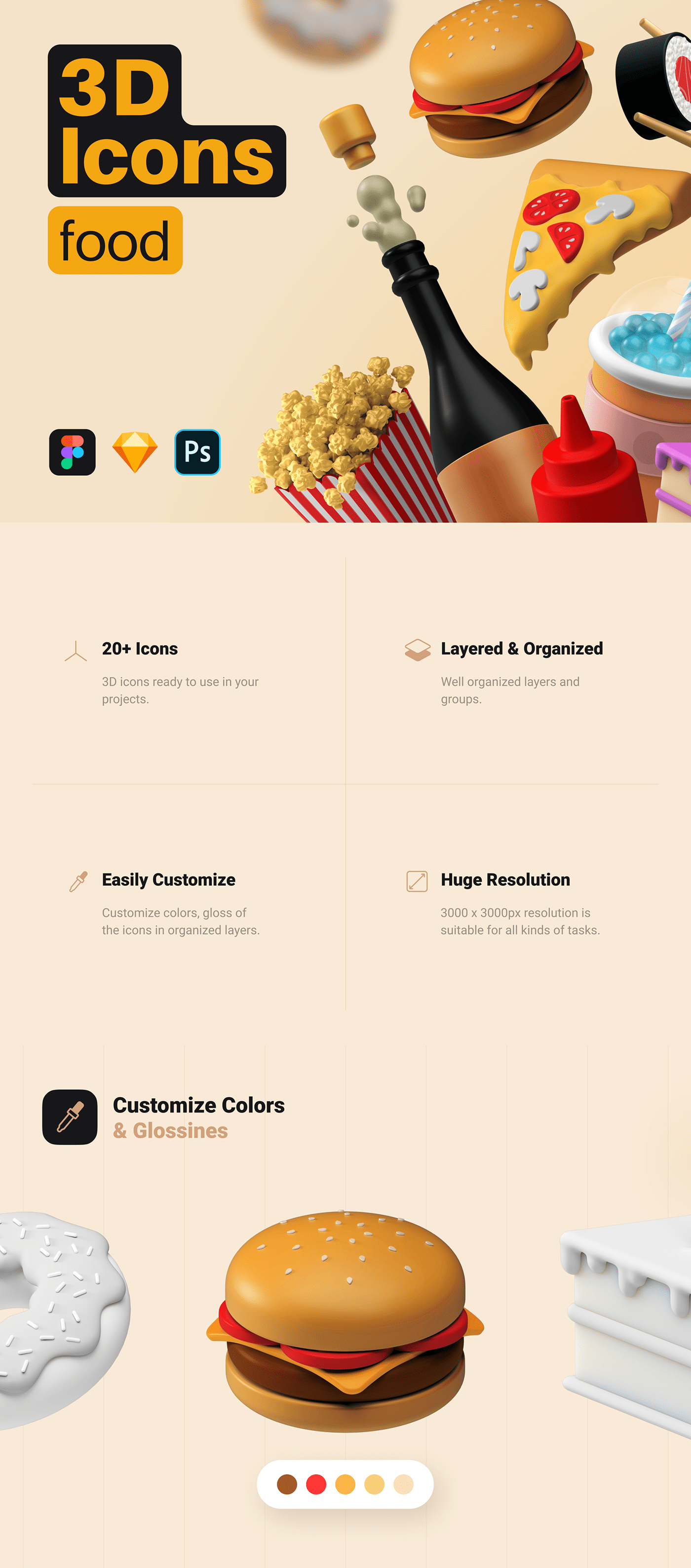 3D app c4d cinema4d Food  hamburger icons Mockup Pizza