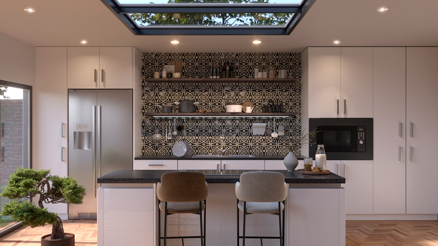 Render 3D modern 3ds max architecture corona interior design  CGI buenos aires kitchen