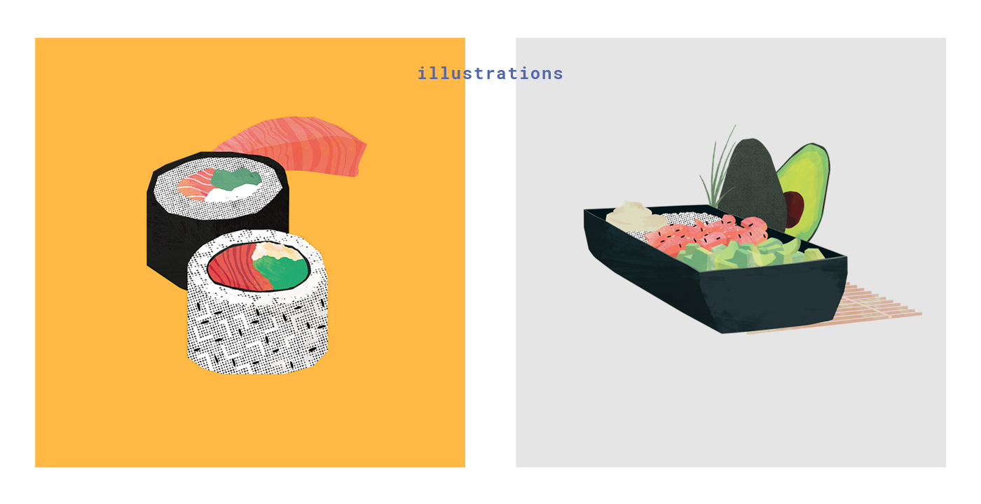 brand Sushi Pack salad bar ilustracion Icon icono indumentaria poster