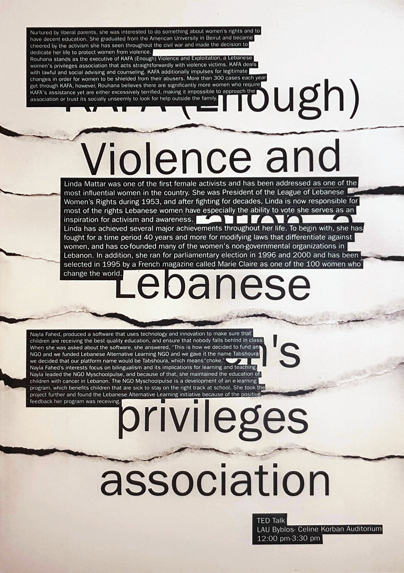 black and white Lebanese Panel discussion poster posters series women