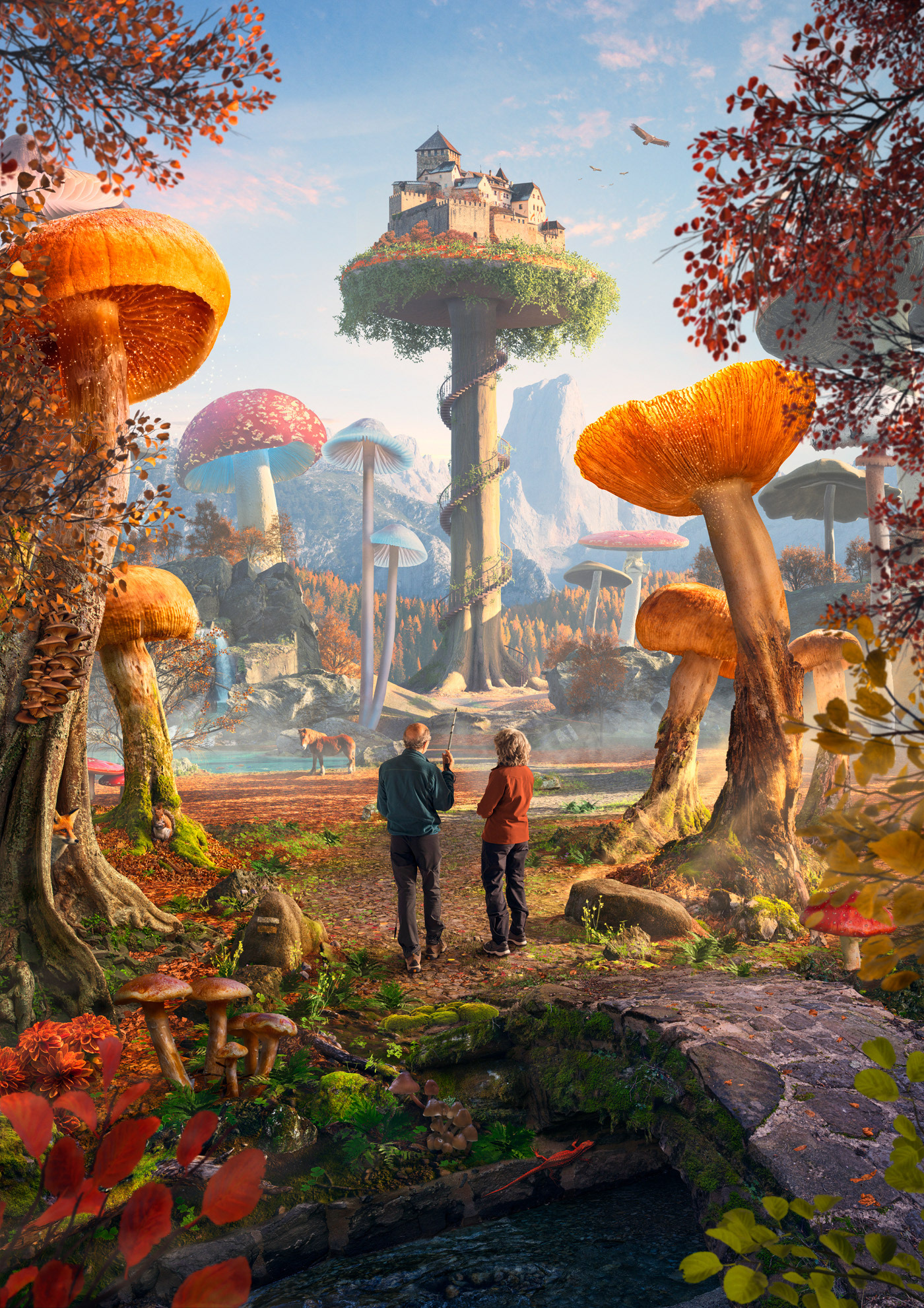 autumn Composite Digital Art  fantasy forest mushroom Nature Photo Manipulation  Render surreal
