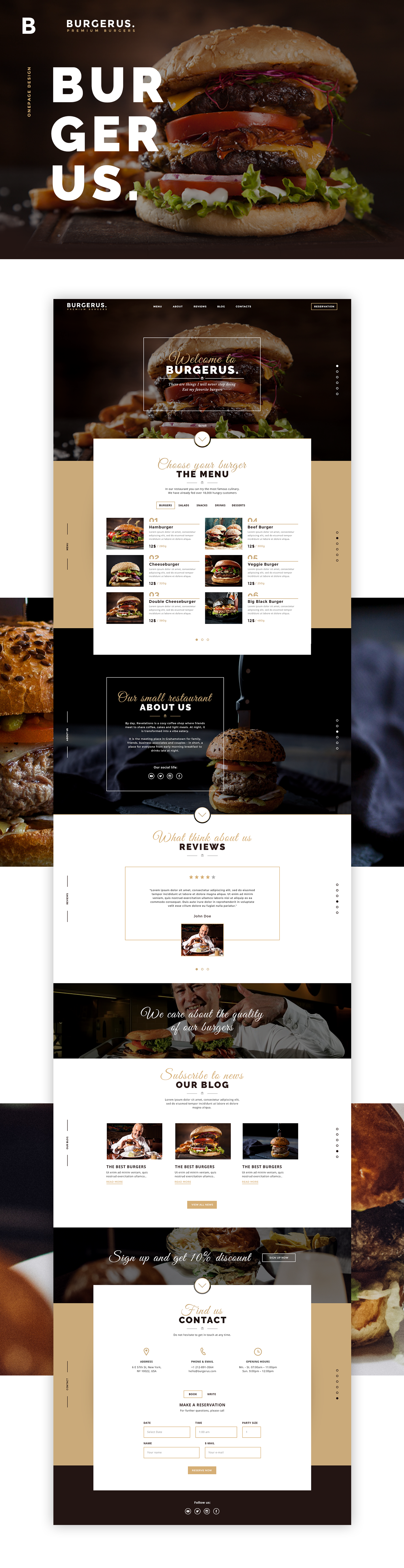 Web Design  restaurant menu onepage Burgers