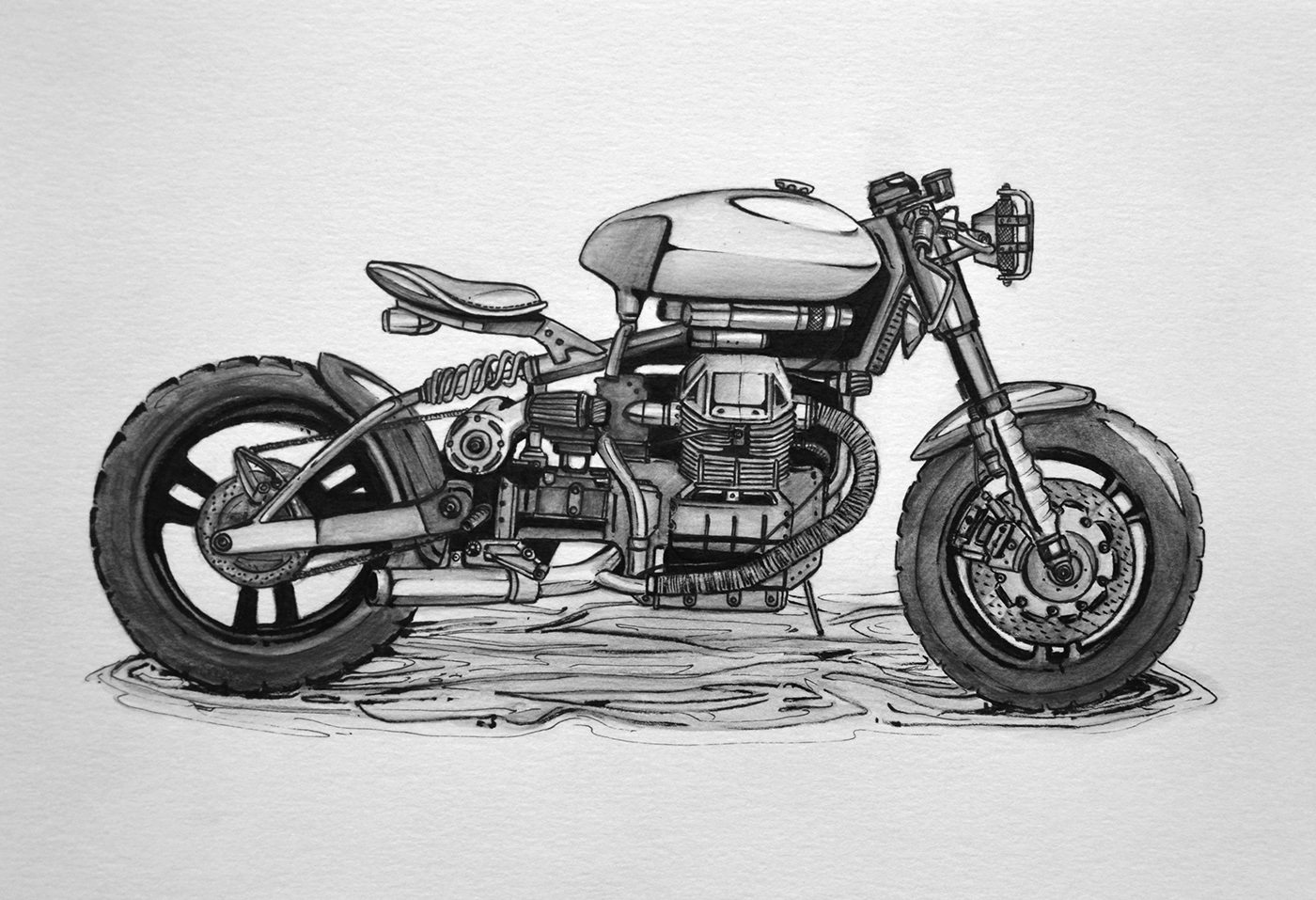 motorcycles cafe racer scrambler typo handmade watersoluble graphite concepts moto Vehicle transportation sketch design Retro sketchs