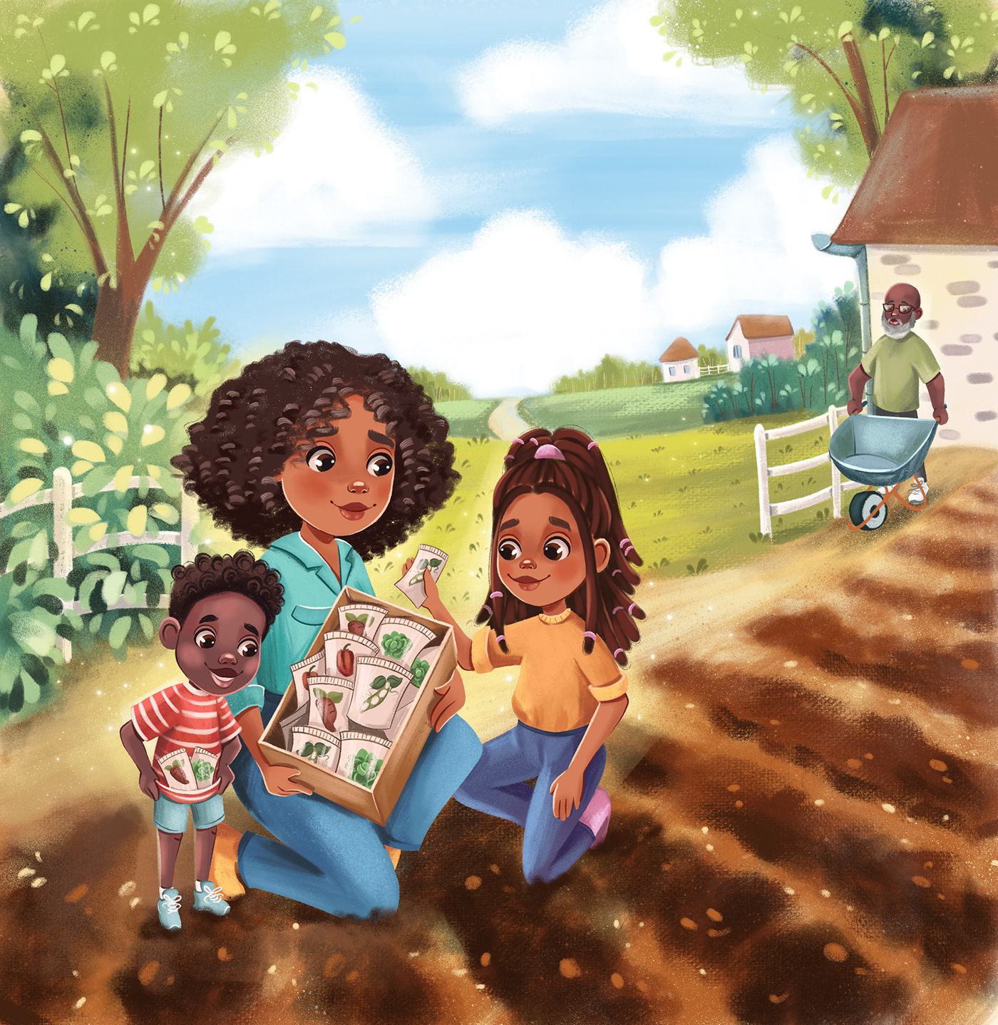 children's book harvest book cover storybook cartoon afro ILLUSTRATION  plants green
