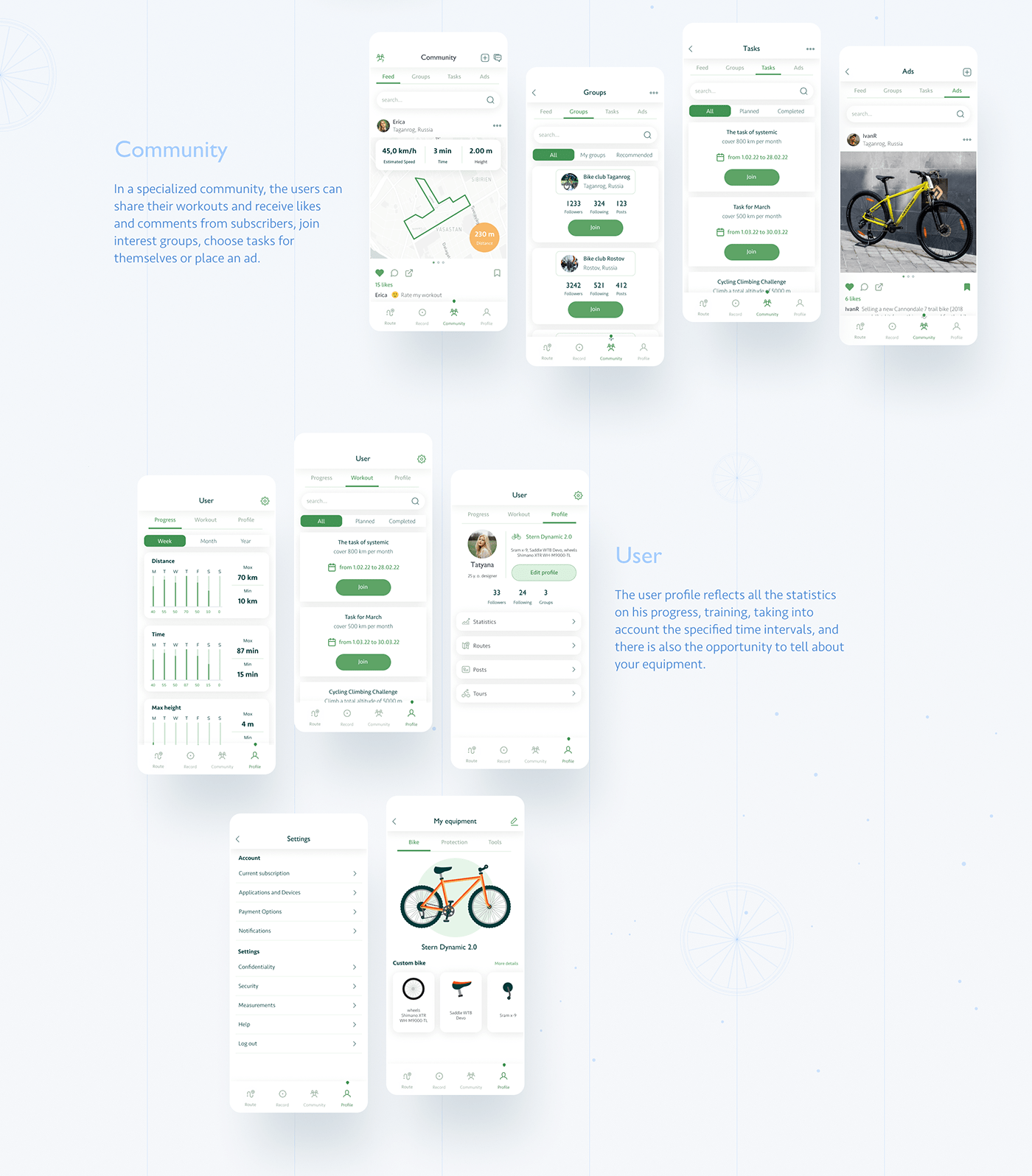 Bicycle Bike Cycling Figma green mobile Mobile app mobile design sport UI/UX