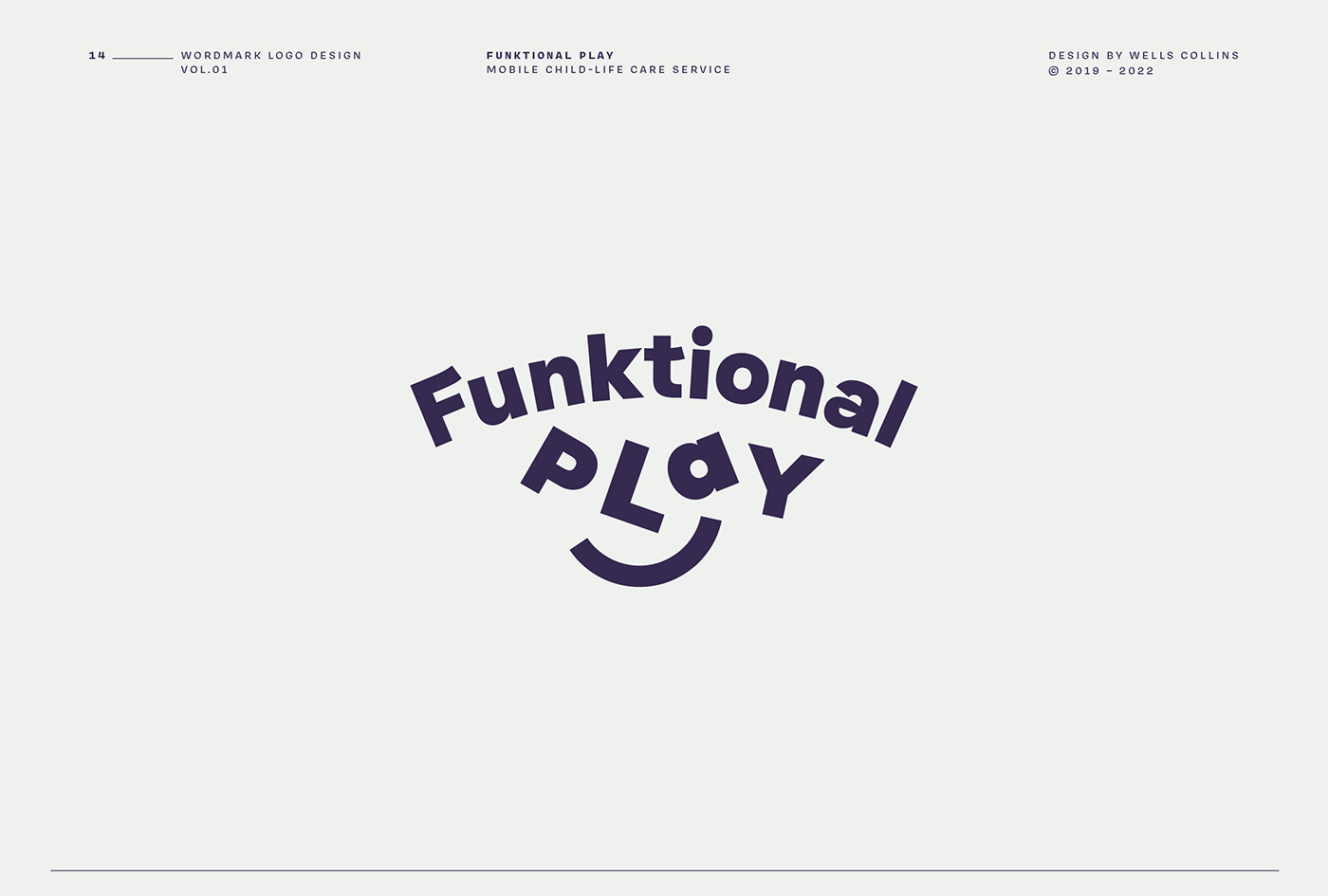 Playful logotype with smiling face for Funktional Play - child-life care services