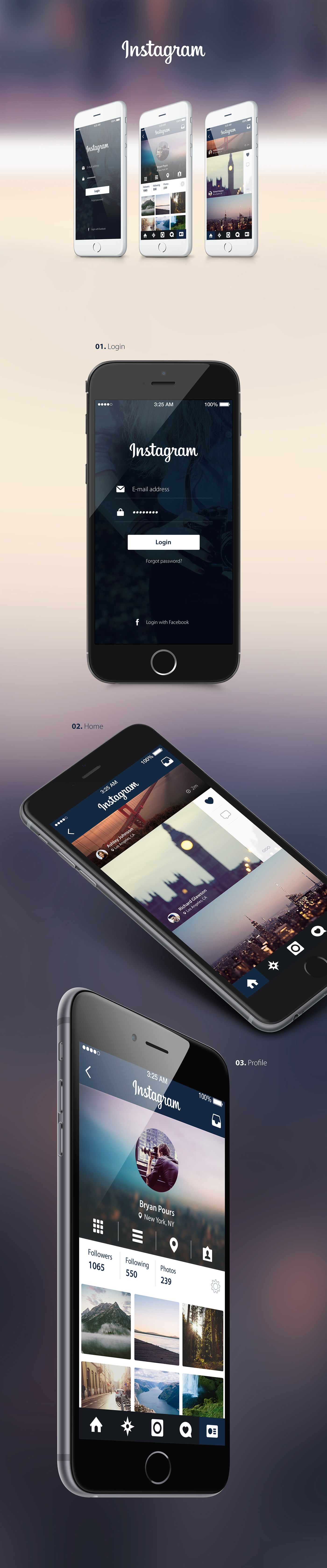 social instagram redesign ux UI Interface app mobile smartphone iphone apple free Mockup